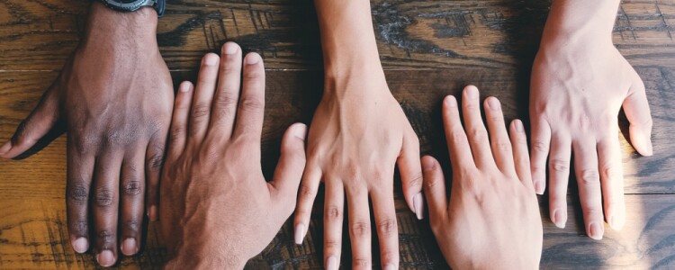 Five Different Hands Symbolize Partnership 